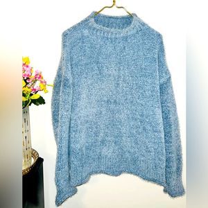 RACHEL ZOE L Blue High Neck Soft Knit Fall Pullover Sweater Long Roll Sleeves